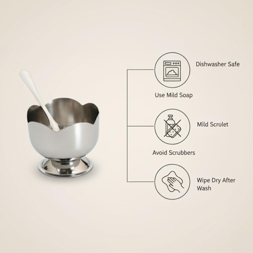 Patila Stainless Steel Ice Cream Bowl Set with Spoons – Premium Dessert & Serving Cups