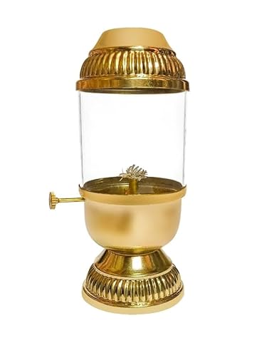 Brass Akhand Diya Lamp with Bati Adjuster & Borosilicate Glass – Ideal for Puja, Meditation & Festivals