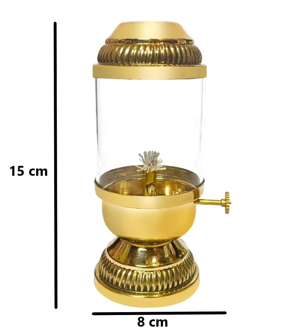 Brass Akhand Diya Lamp with Bati Adjuster & Borosilicate Glass – Ideal for Puja, Meditation & Festivals