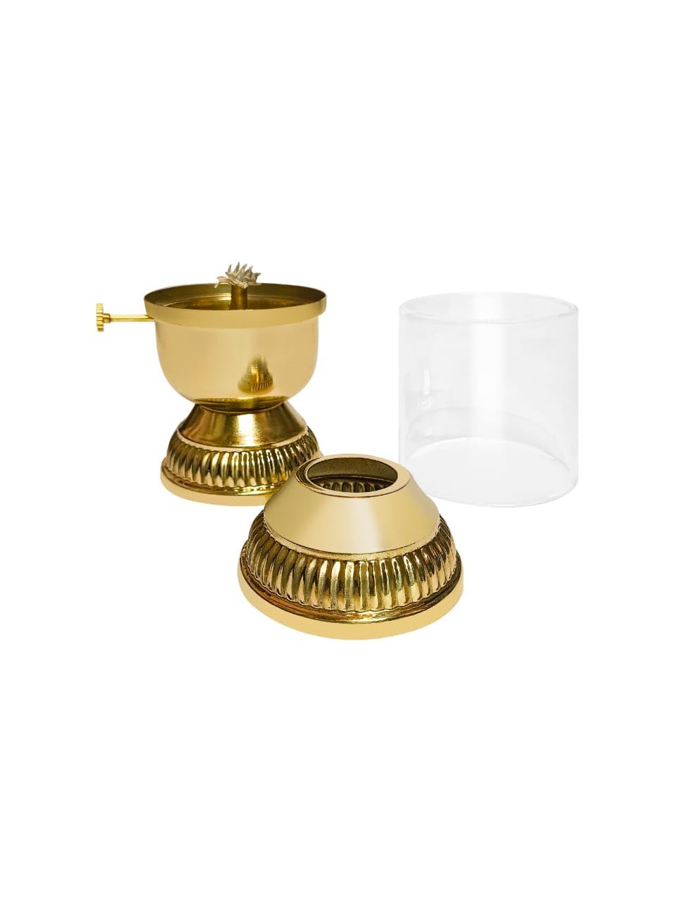 Brass Akhand Diya Lamp with Bati Adjuster & Borosilicate Glass – Ideal for Puja, Meditation & Festivals