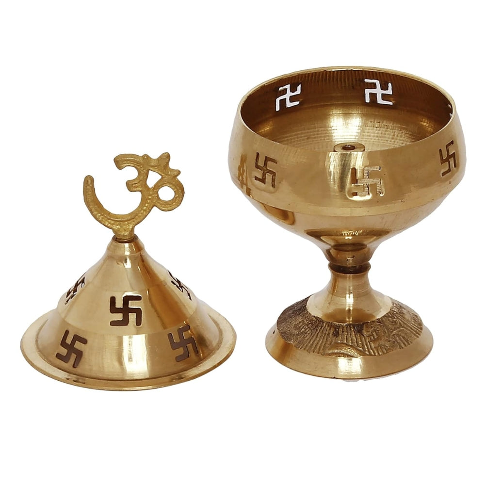 Om & Swastik Brass Diya for Pooja | Akhand Deepak for Diwali, Navratri & Temple | Decorative Brass Oil Lamp for Mandir, Home Decor & Festive Lighting | Traditional Indian Puja Diya