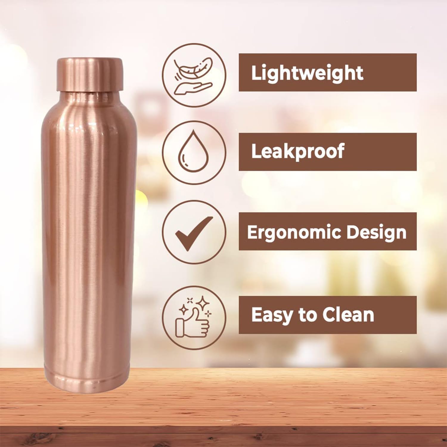 Pure Copper Water Bottle – 950 ml, Leakproof & Durable
