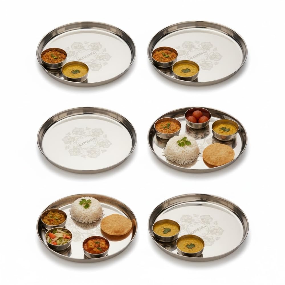 Laser Engraved Stainless Steel Thali Set of 6