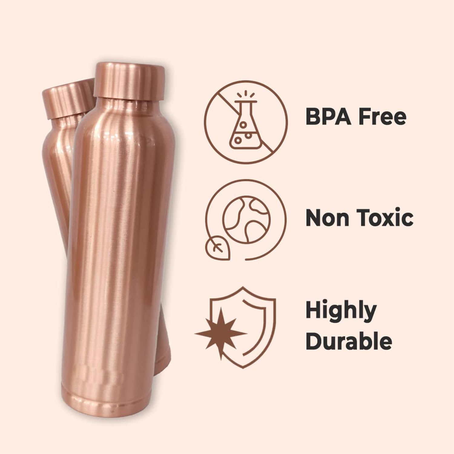 Pure Copper Water Bottle – 950 ml, Leakproof & Durable