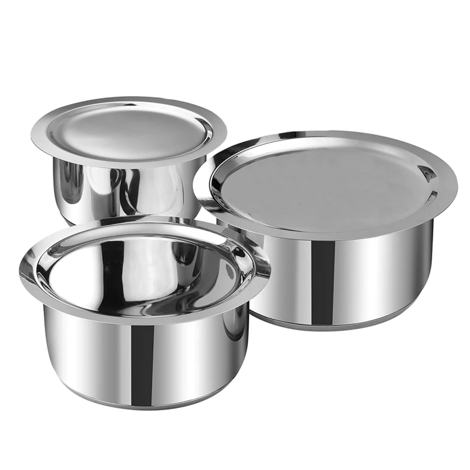 Patila Stainless Steel Tope Set with Lids – 3 Pc Heavy Bottom Cookware | Induction & Gas Compatible