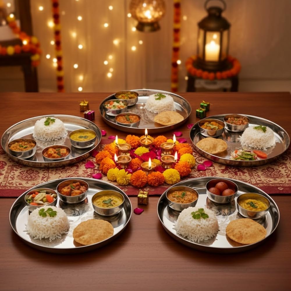 Laser Engraved Stainless Steel Thali Set of 6