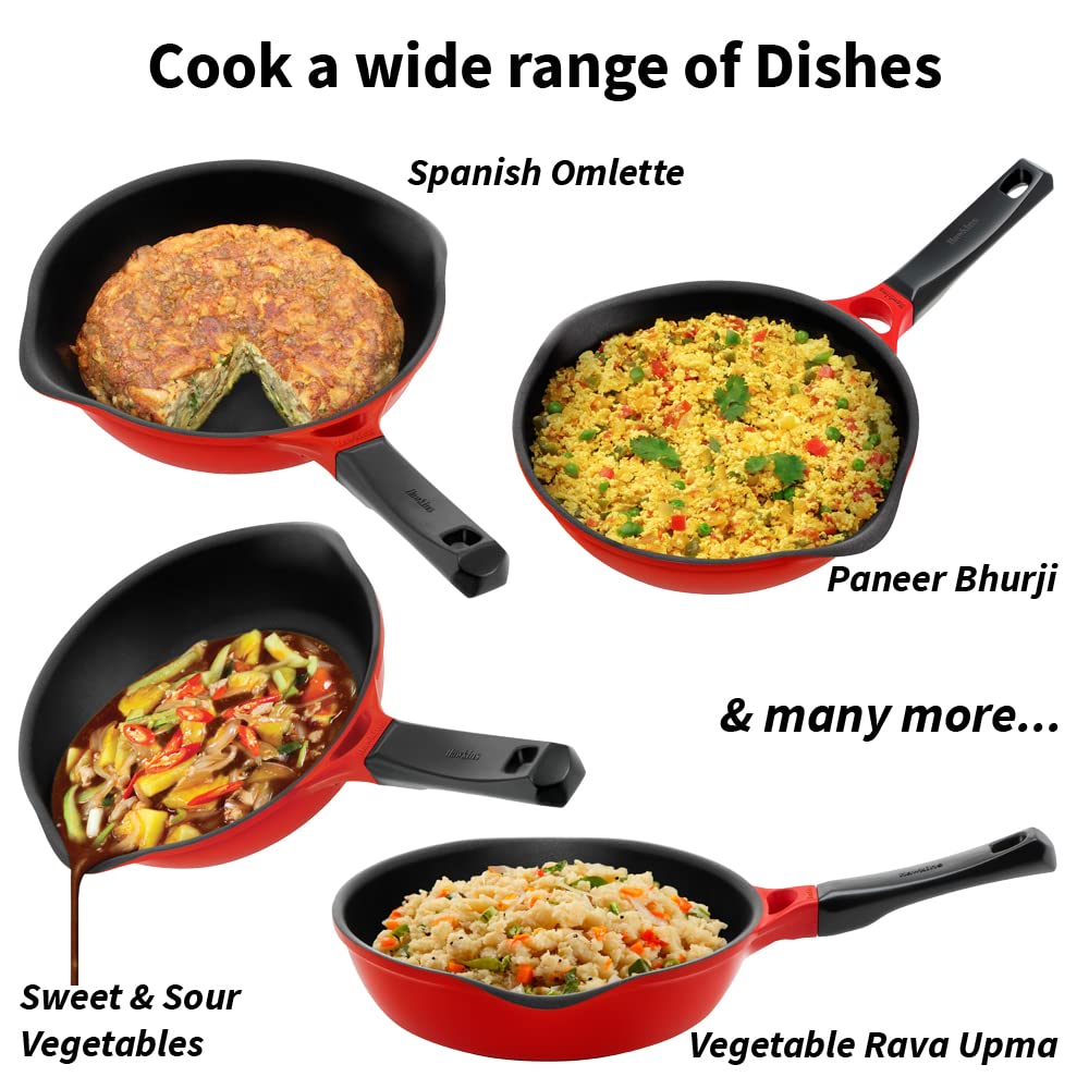 Hawkins Die Cast Non Stick Fry Pan with Glass Lid – Induction & Ceramic Coated, Red