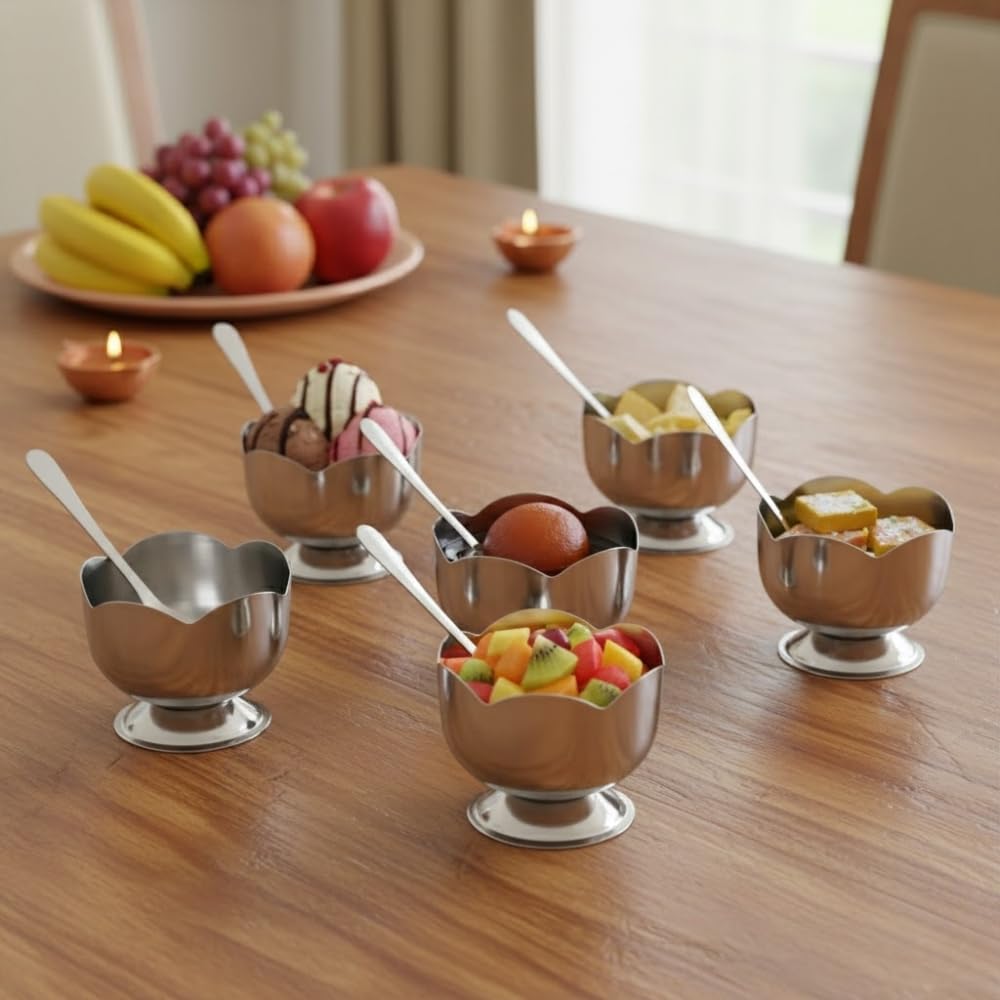 Patila Stainless Steel Ice Cream Bowl Set with Spoons – Premium Dessert & Serving Cups