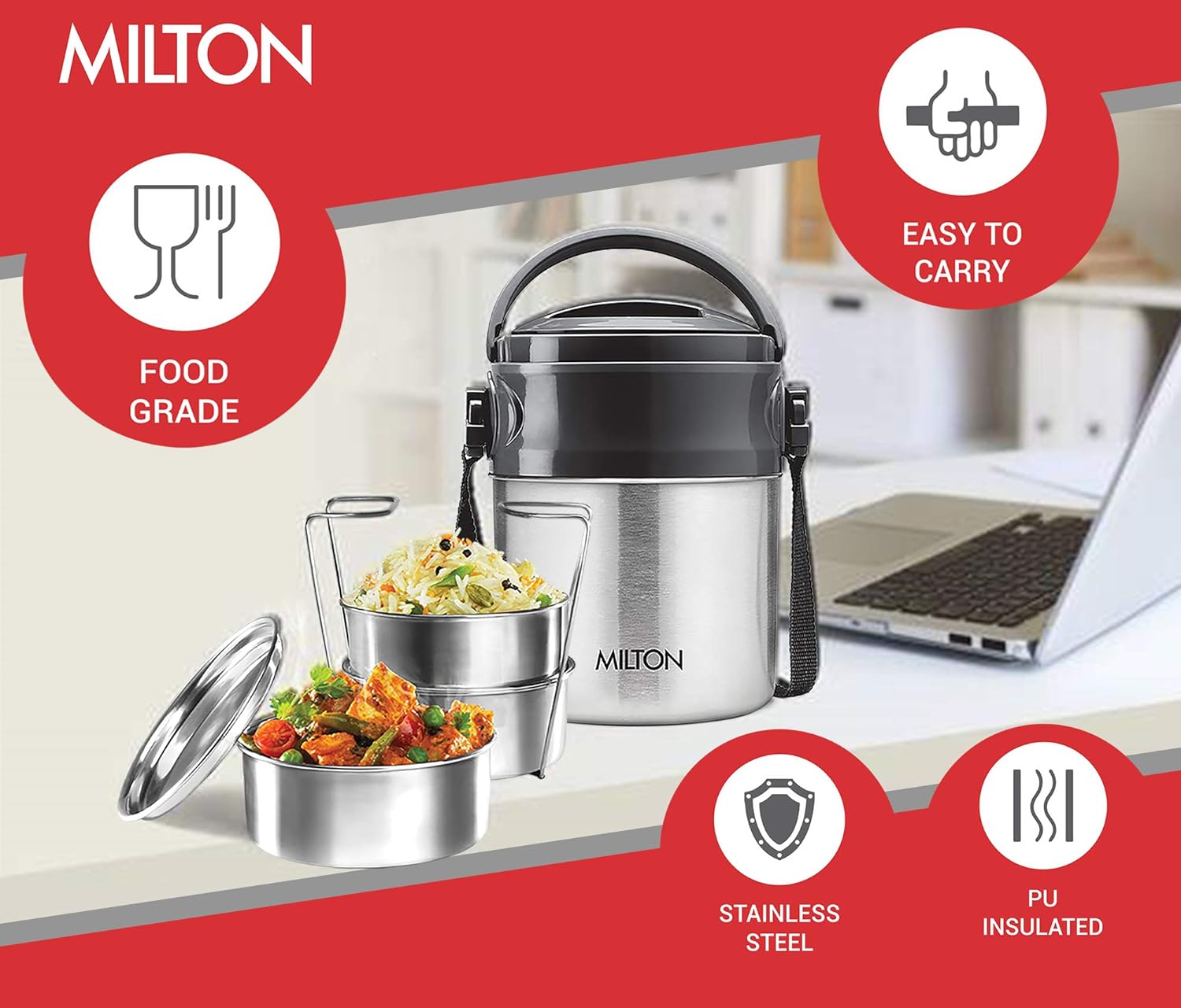 Milton Legend Insulated Tiffin Box – Stainless Steel, Durable Lunch Carrier