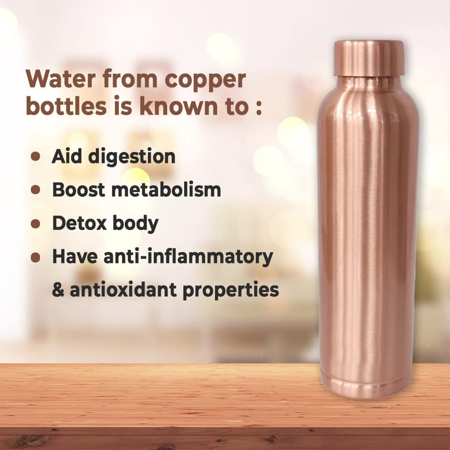 Pure Copper Water Bottle – 950 ml, Leakproof & Durable