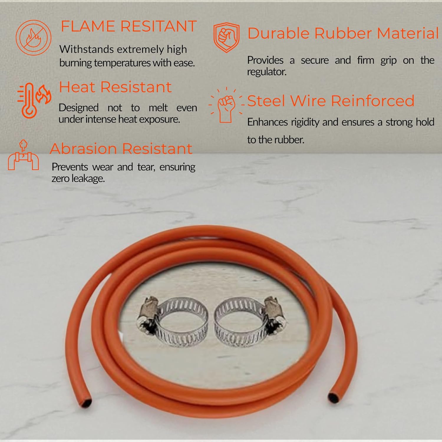 ISI Certified LPG Gas Hose Pipe – 1.5 Meter Heavy Duty Rubber with Steel Wire Reinforcement