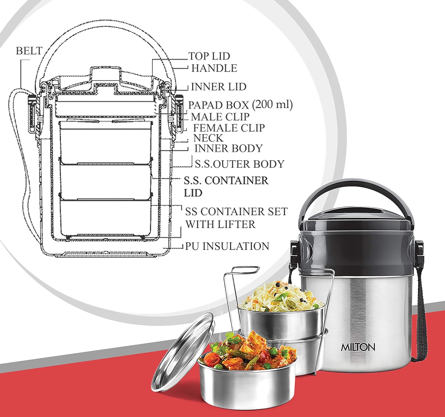 Milton Legend Insulated Tiffin Box – Stainless Steel, Durable Lunch Carrier