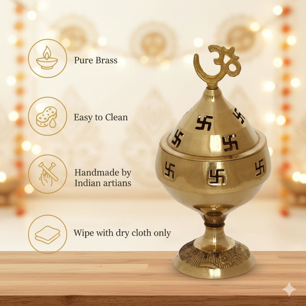 Om & Swastik Brass Diya for Pooja | Akhand Deepak for Diwali, Navratri & Temple | Decorative Brass Oil Lamp for Mandir, Home Decor & Festive Lighting | Traditional Indian Puja Diya