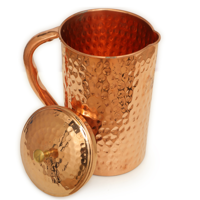 Handcrafted Hammered Copper Jug with Lid & 2 Copper Glasses | Health-Friendly Water Set