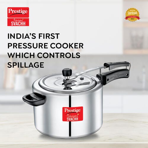 Prestige Nakshatra Plus Svachh Aluminium Inner Lid Pressure Cooker | Deep Lid for Spillage Control | Durable & Easy to Clean
