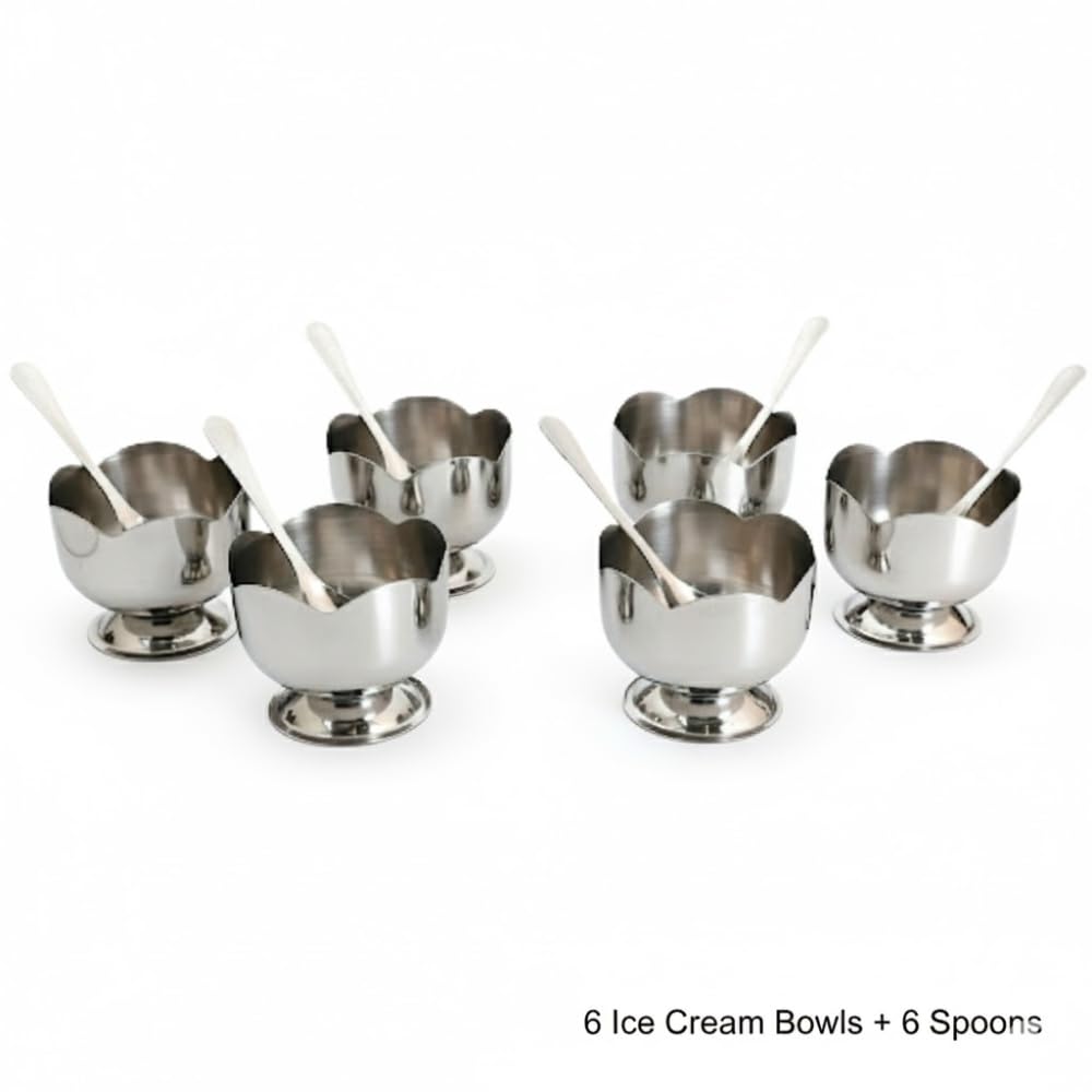Patila Stainless Steel Ice Cream Bowl Set with Spoons – Premium Dessert & Serving Cups