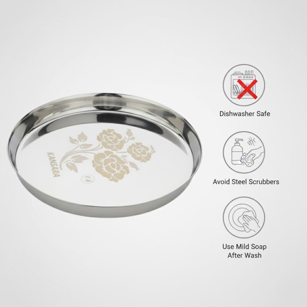 Laser Engraved Stainless Steel Thali Set of 6