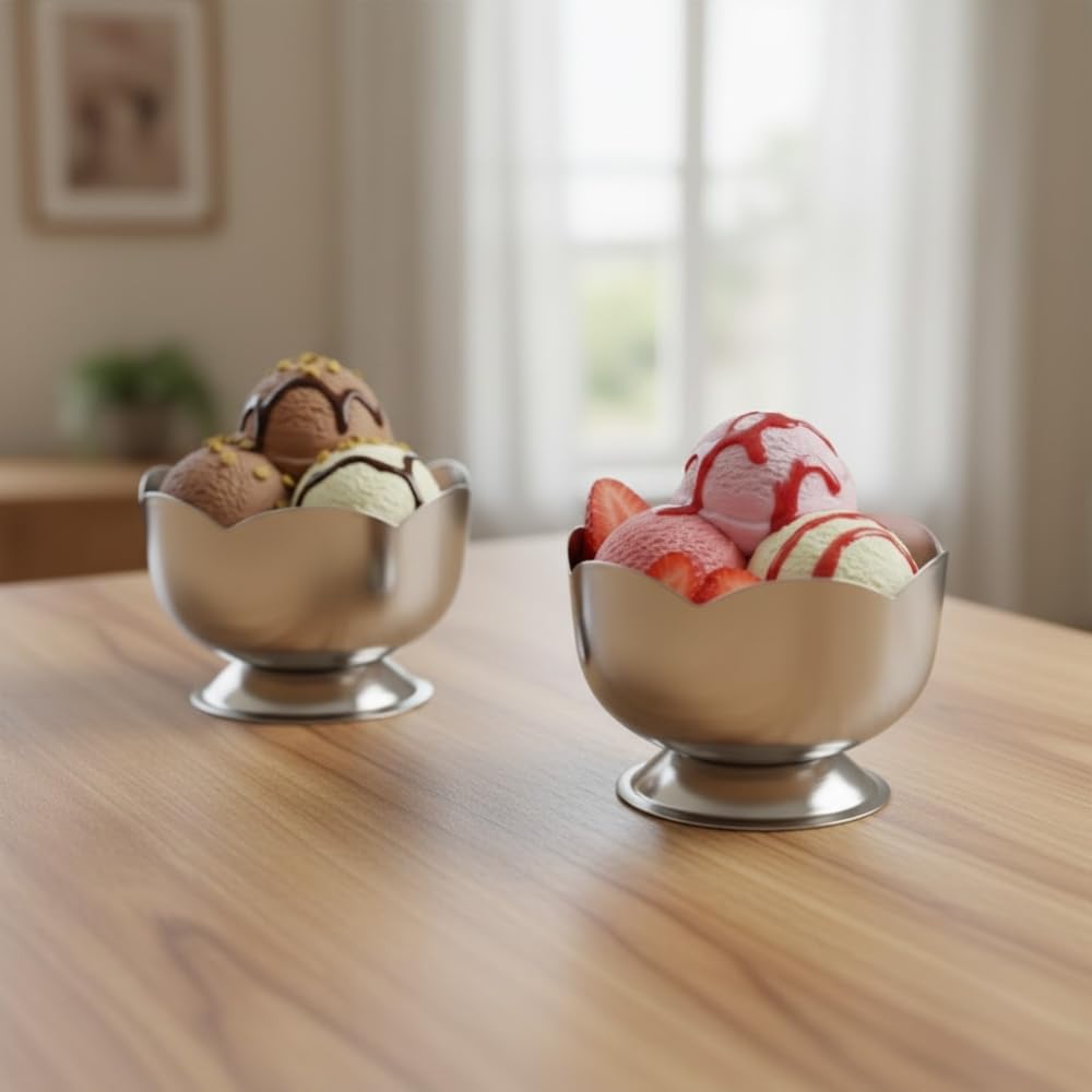 Patila Stainless Steel Ice Cream Bowl Set with Spoons – Premium Dessert & Serving Cups