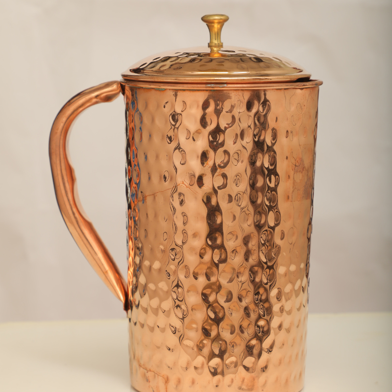 Handcrafted Hammered Copper Jug with Lid & 2 Copper Glasses | Health-Friendly Water Set