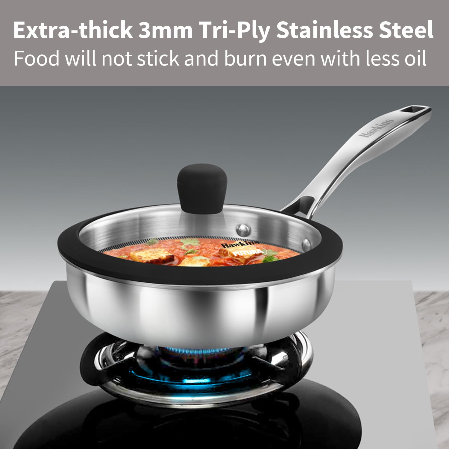 Hawkins Triply Fry Pan 18cm Nonstick with Glass Lid