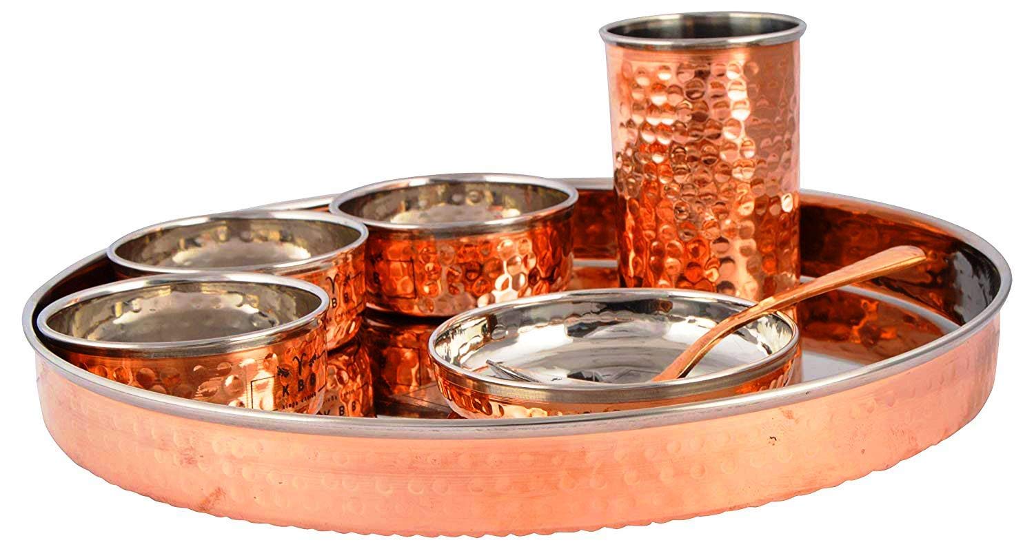 7-Piece Dining Set – 1 Thali, 3 Bowls, 1 Sweet Bowl, 1 Glass & 1 Spoon