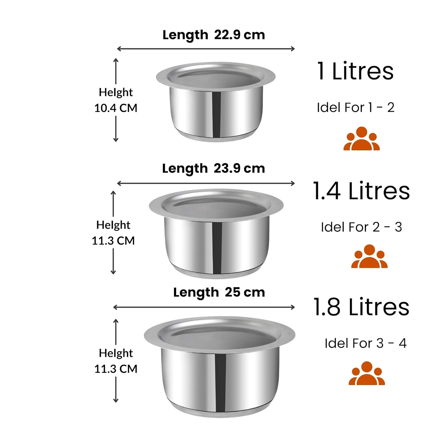 Patila Stainless Steel Tope Set with Lids – 3 Pc Heavy Bottom Cookware | Induction & Gas Compatible