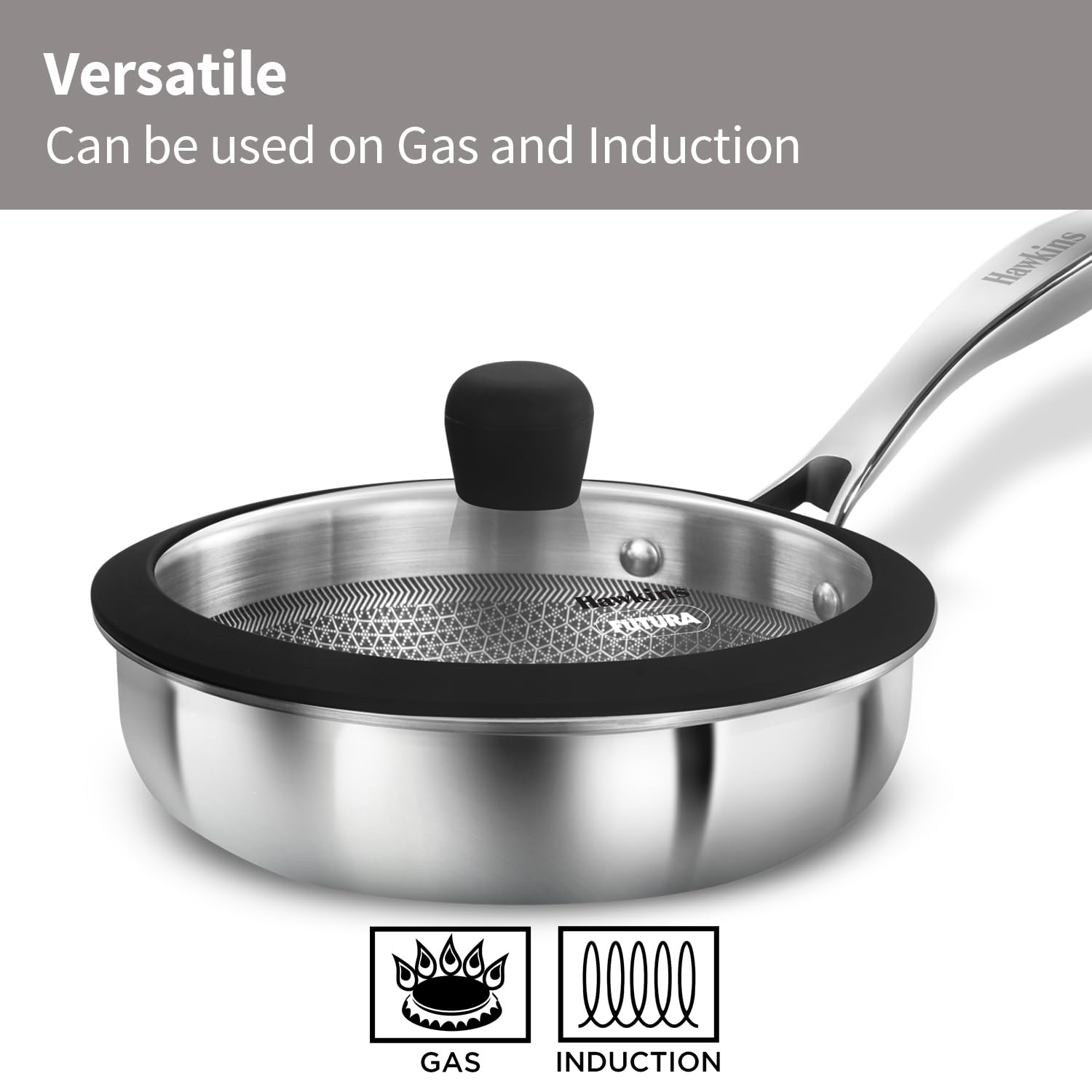 Hawkins Triply Fry Pan 18cm Nonstick with Glass Lid