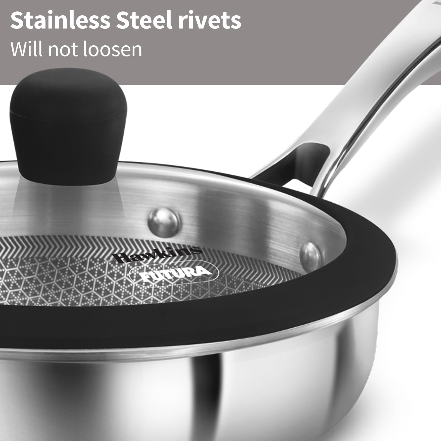 Hawkins Triply Fry Pan 18cm Nonstick with Glass Lid