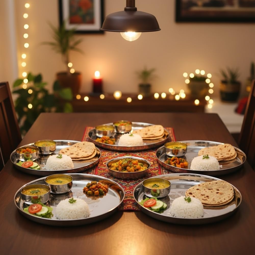 Laser Engraved Stainless Steel Thali Set of 6