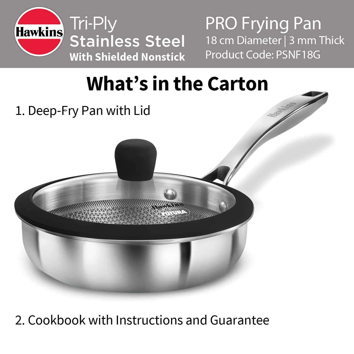 Hawkins Triply Fry Pan 18cm Nonstick with Glass Lid