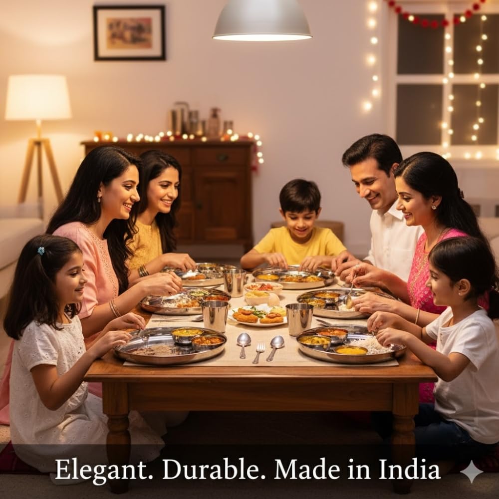 Laser Engraved Stainless Steel Thali Set of 6