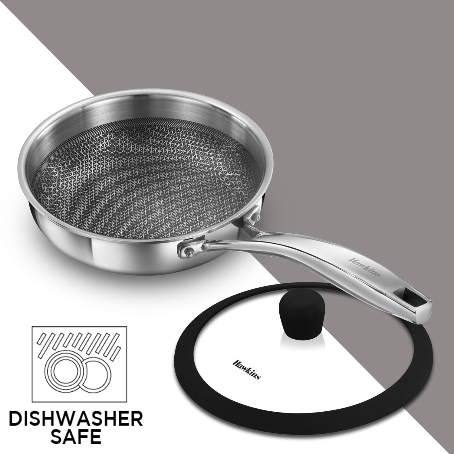 Hawkins Triply Fry Pan 18cm Nonstick with Glass Lid