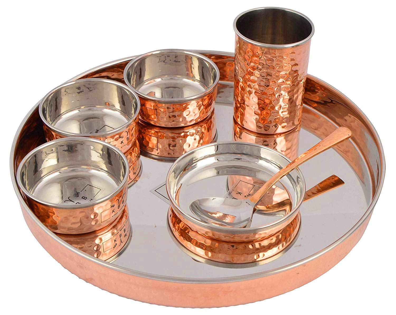 7-Piece Dining Set – 1 Thali, 3 Bowls, 1 Sweet Bowl, 1 Glass & 1 Spoon