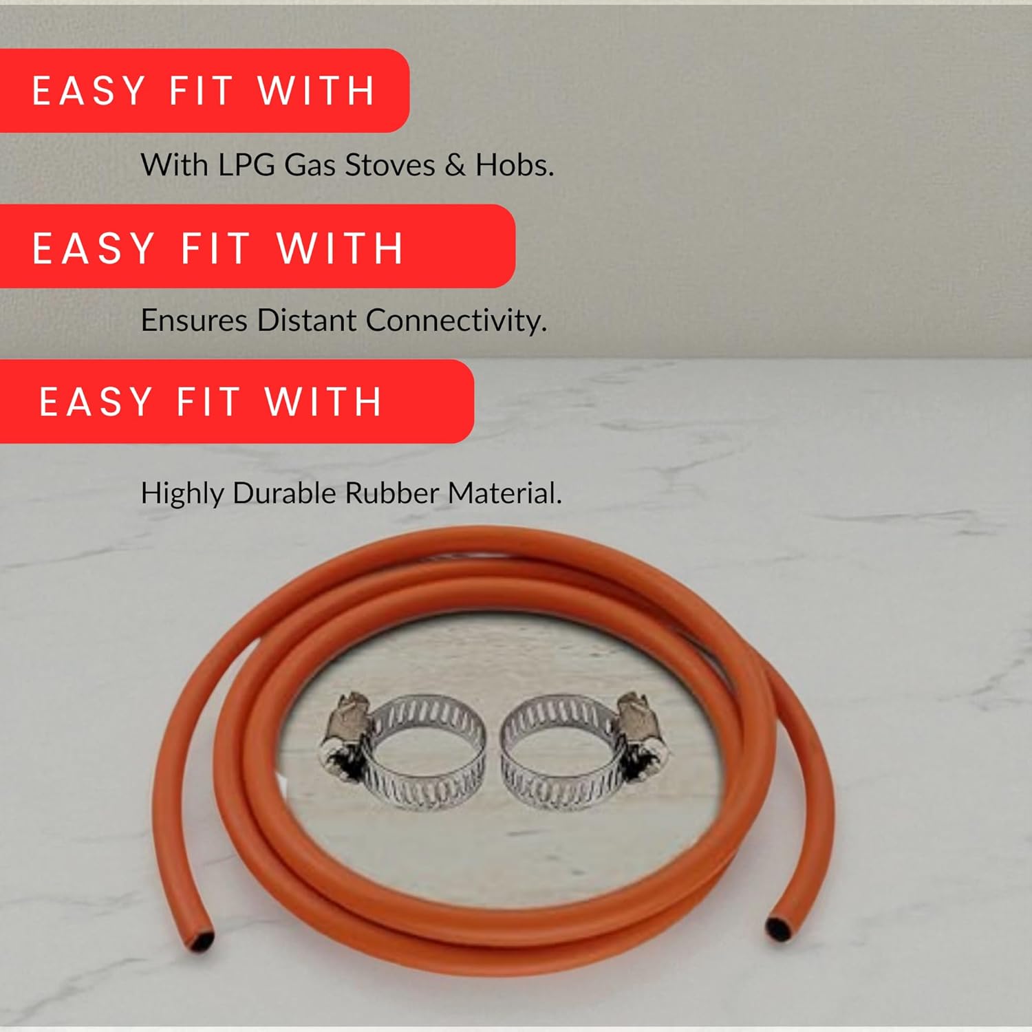 ISI Certified LPG Gas Hose Pipe – 1.5 Meter Heavy Duty Rubber with Steel Wire Reinforcement