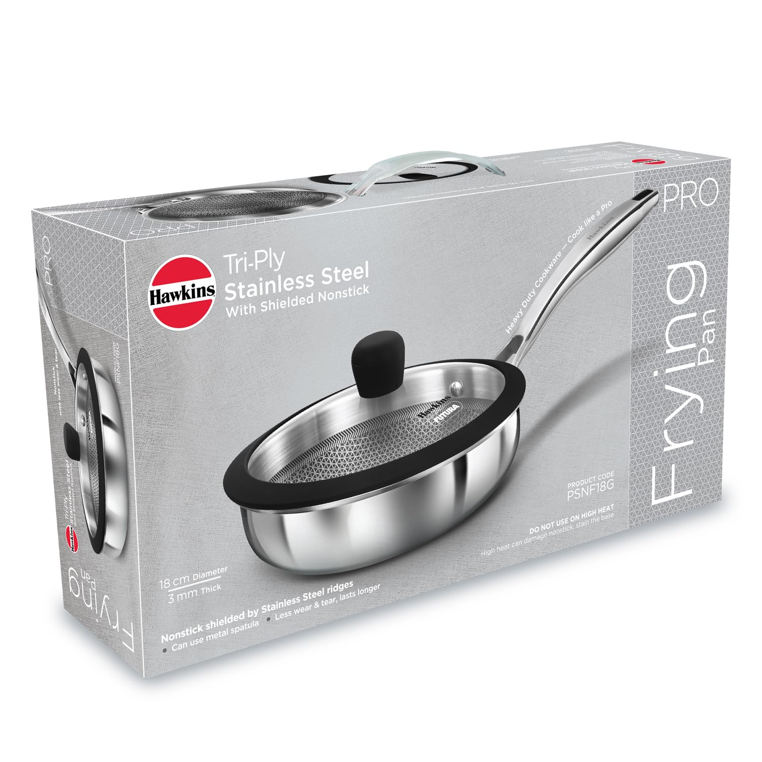 Hawkins Triply Fry Pan 18cm Nonstick with Glass Lid