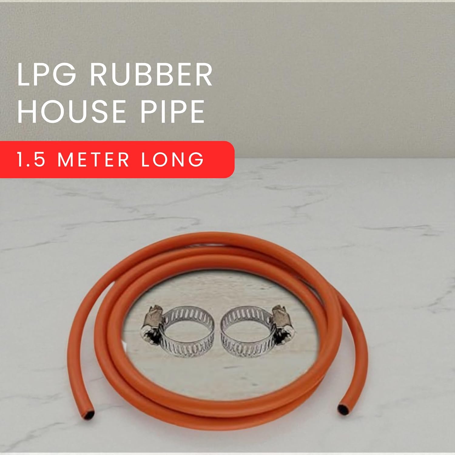 ISI Certified LPG Gas Hose Pipe – 1.5 Meter Heavy Duty Rubber with Steel Wire Reinforcement