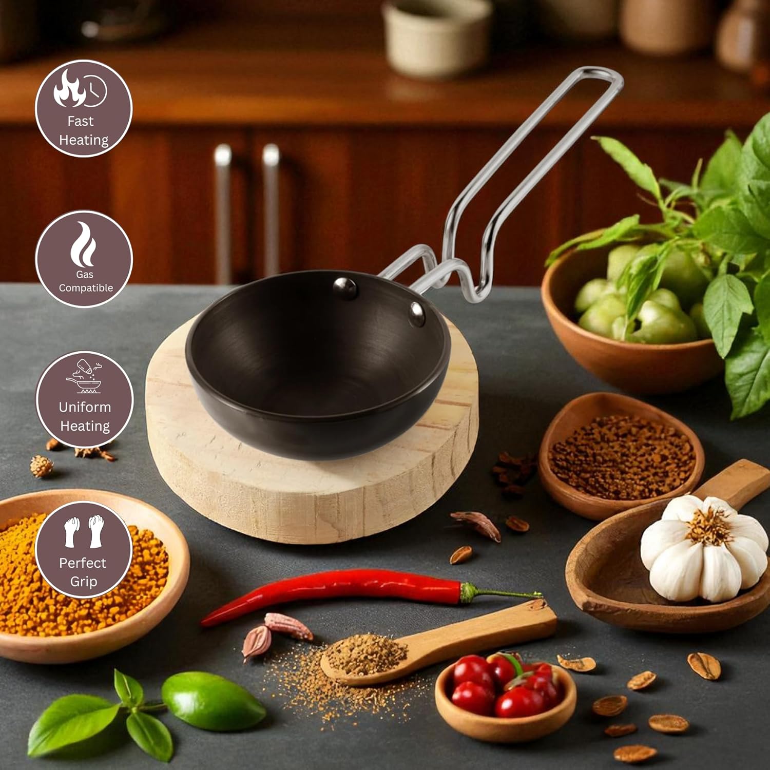 Patila Tadka Pan – Stainless Steel & Non-stick | Induction Base Tempering Pan for Indian Cooking