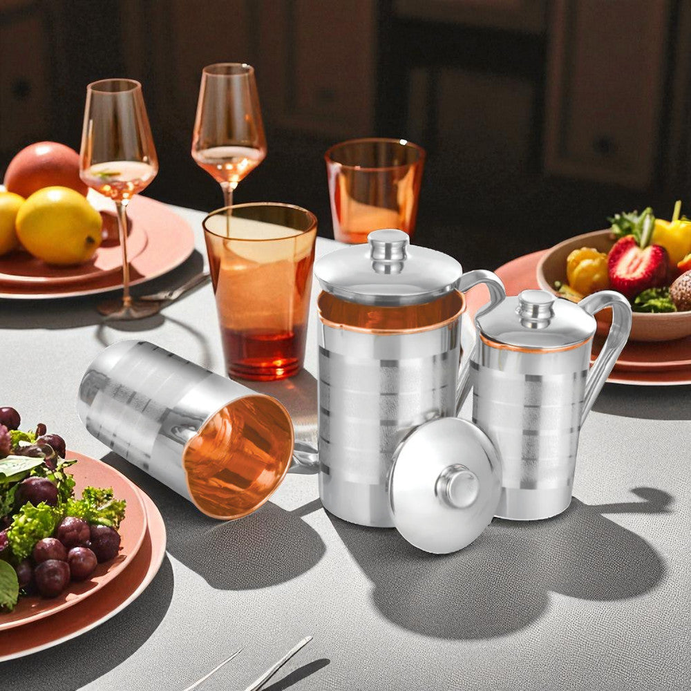 Stainless Steel Water Jug with Pure Copper Interior | 1.5 Litre Durable & Elegant Drinkware